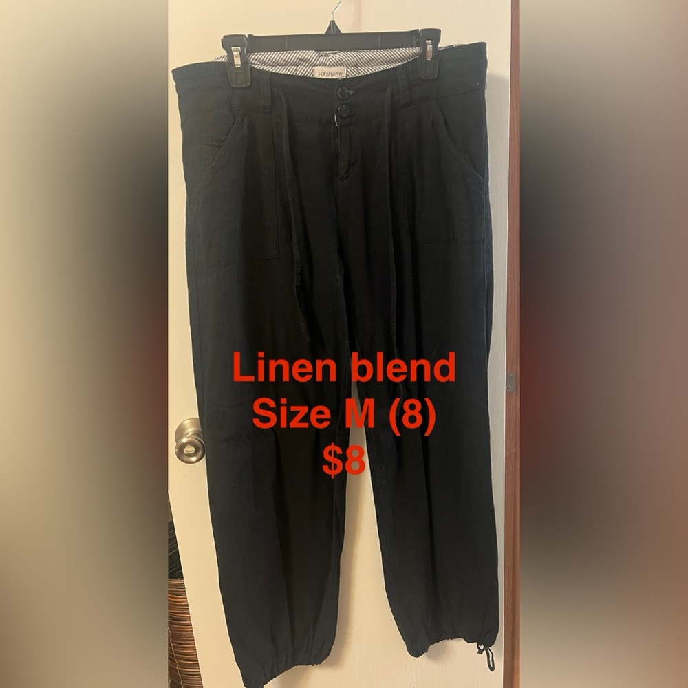 Black Linen Blend Women's Pants